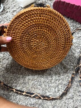 Woven Round Crossbody Bag in Tan